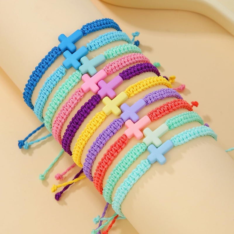 SCRDPRAD Adjustable Handmade Cross Braided Rope Bracelet for Christian Colorful Matching Couple Charm Jewelry Inspirational Religious Woven Bracelet Birthday Easter Thanksgiving Christmas Gifts - Image 2